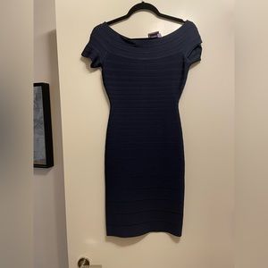 HERVÉ LÉGER Bandage Off The Shoulder Mini Dress Navy S